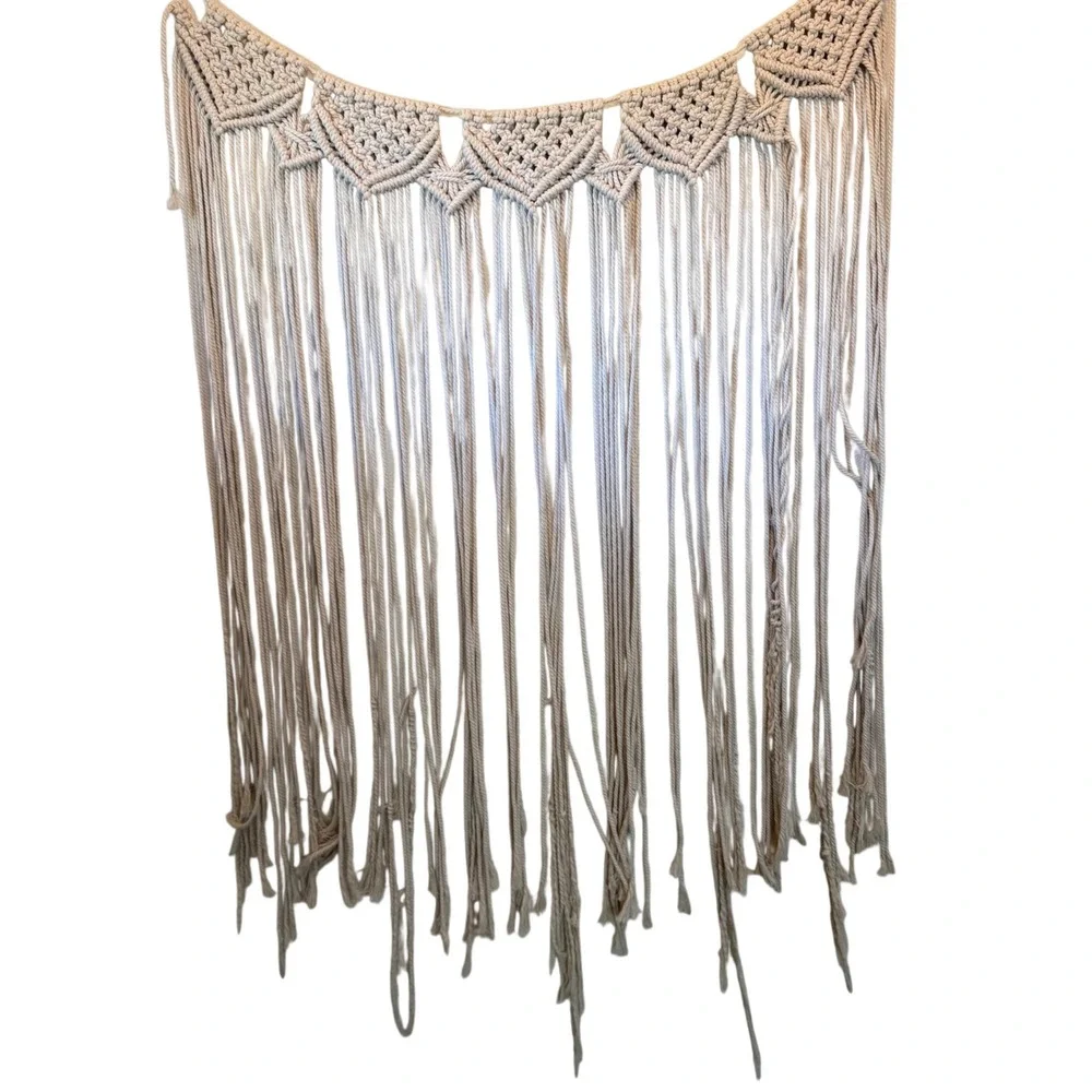 Large Boho Macrame Wall Hanging Cream Cotton Fringe Fiber Art Decor 44x42